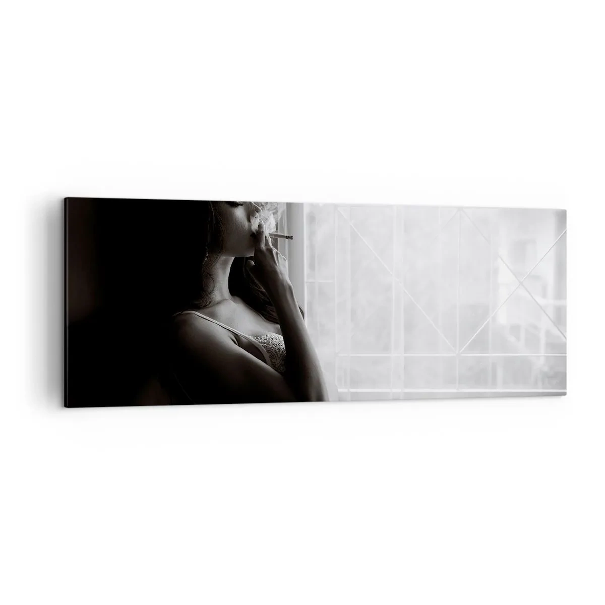 Cuadro sobre lienzo - Impresión de Imagen - Una mujer en una pose sensual en una fotografía en blanco y negro. - 140x50cm - Un momento sensual - Decoración de pared moderna para salón y dormitorio ARTTOR