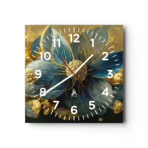 Reloj de pared - Reloj de vidrio - Flor de oro - 30x30 cm