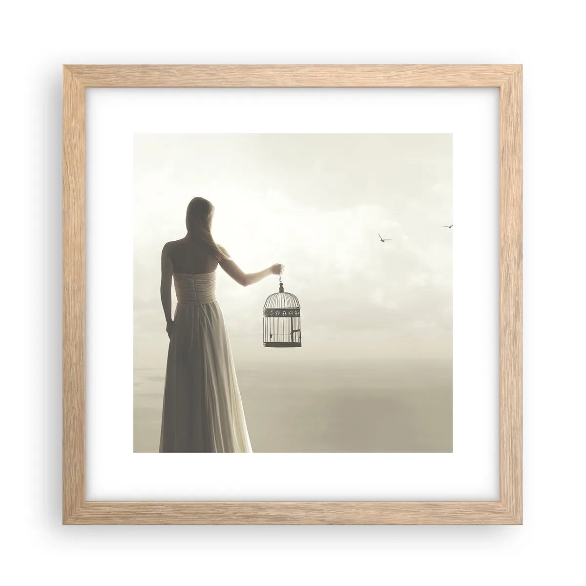 Póster en marco roble claro - Sé libre - 30x30 cm