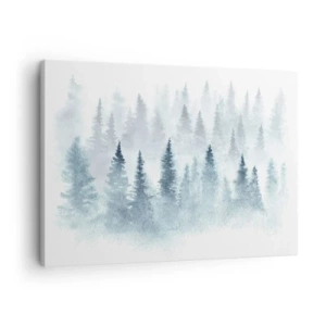 Cuadro sobre lienzo - Impresión de Imagen - Bosques de coníferas bañados por una delicada niebla. - 70x50cm - Envuelto en la niebla - Decoración de pared moderna para salón y dormitorio ARTTOR