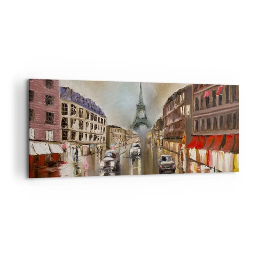 Cuadro sobre lienzo - Impresión de Imagen - Paisaje urbano nocturno de París con vistas a la Torre Eiffel - 120x50cm - Solo ella importa - Decoración de pared moderna para salón y dormitorio ARTTOR