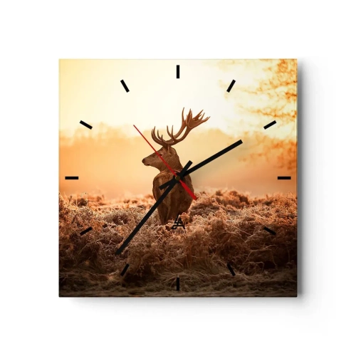 Reloj de pared - Reloj de vidrio - Ciervos bajo los rayos del sol naciente - 30x30cm - Un líder por derecho - Decoración de pared moderna para salón y dormitorio ARTTOR