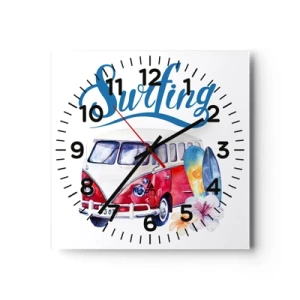 Reloj de pared - Reloj de vidrio - Un clásico para los surfistas - 30x30 cm