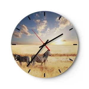 Reloj de pared - Reloj de vidrio - Cebras en la sabana al atardecer - 30x30cm - Vete, no perturbes la paz - Decoración de pared moderna para salón, cocina y dormitorio ARTTOR