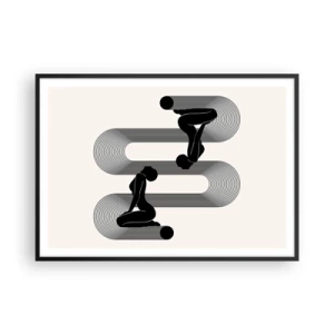 Póster en marco negro - Siluetas negras con líneas geométricas sobre un fondo claro - 100x70cm - Simetría sensual - Decoración de pared moderna para salón y dormitorio ARTTOR