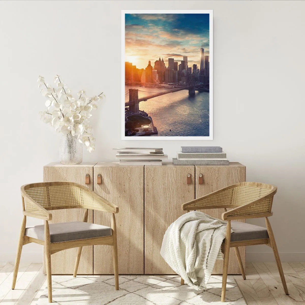 Póster - Vista de Manhattan al atardecer con el puente de Brooklyn - 50x70cm - Un monumento a la cultura occidental - Decoración de pared moderna para salón y dormitorio ARTTOR