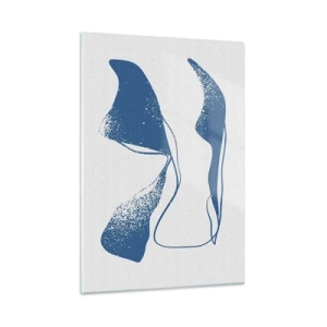 Cuadro sobre vidrio - Impresiones sobre Vidrio - Formas abstractas de color azul marino que se asemejan a alas - 50x70cm - Abstracción con alas - Decoración de pared moderna para salón y dormitorio ARTTOR