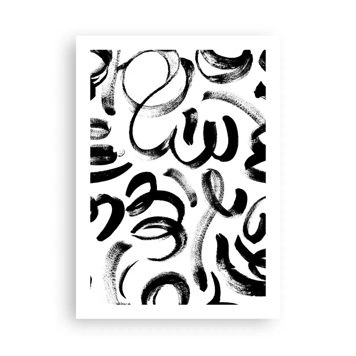 Póster - Pinceladas negras abstractas sobre un fondo blanco - 50x70cm - Negro sobre blanco - Decoración de pared moderna para salón y dormitorio ARTTOR