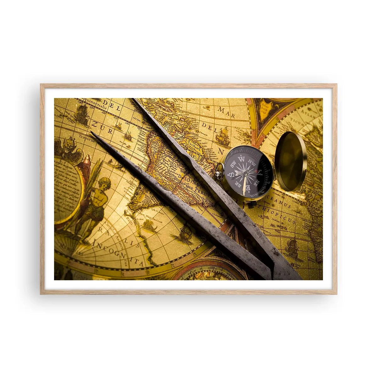 Póster en marco roble claro - ¿Dónde están los tesoros? - 100x70 cm