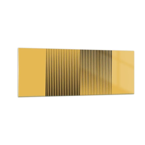 Cuadro sobre vidrio - Impresiones sobre Vidrio - Líneas negras verticales sobre un fondo amarillo - 140x50cm - Cuadrado de opuestos - Decoración de pared moderna para salón y dormitorio ARTTOR