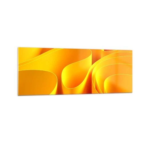 Cuadro sobre vidrio - Impresiones sobre Vidrio - Ondas abstractas amarillas que se asemejan a los rayos del sol - 140x50cm - Como las olas del sol - Decoración de pared moderna para salón y dormitorio ARTTOR