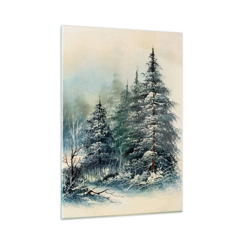 Cuadro sobre vidrio - Impresiones sobre Vidrio - Bosque invernal con árboles cubiertos de nieve contra el cielo. - 50x70cm - Preparados para la Navidad - Decoración de pared moderna para salón y dormitorio ARTTOR