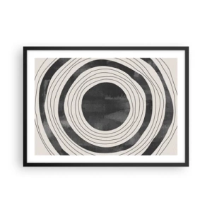 Póster en marco negro - Círculos concéntricos en blanco y negro sobre un fondo claro - 70x50cm - En el centro mismo - Decoración de pared moderna para salón y dormitorio ARTTOR