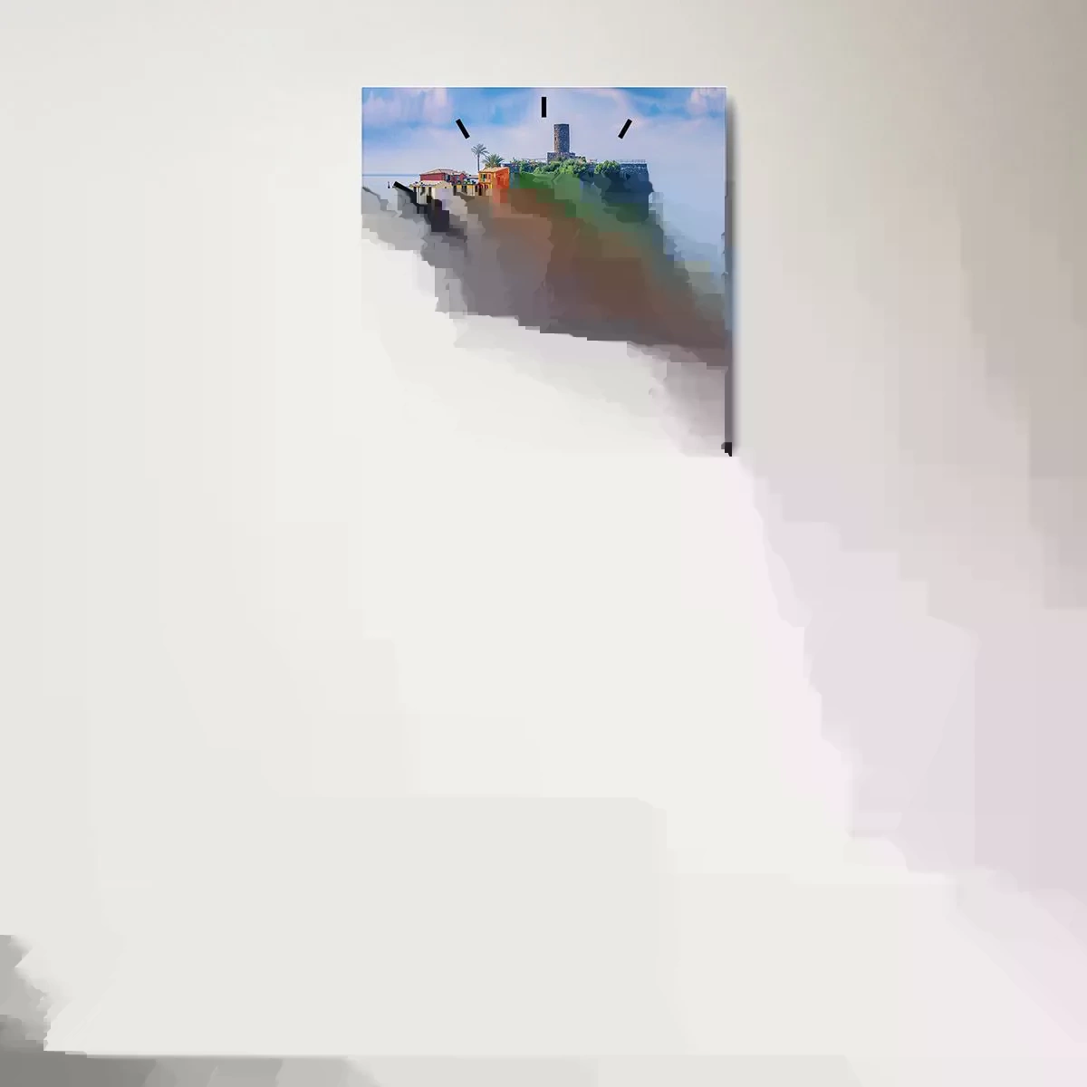 Reloj de pared - Reloj de vidrio - Pueblo mágico del Mediterráneo - 40x40 cm