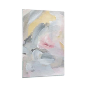 Cuadro sobre vidrio - Impresiones sobre Vidrio - Trazos pastel abstractos en tonos rosa y gris. - 80x120cm - En un mundo de colores pastel - Decoración de pared moderna para salón y dormitorio ARTTOR