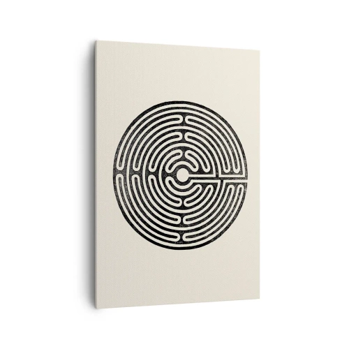 Cuadro sobre lienzo - Impresión de Imagen - Laberinto circular en blanco y negro sobre un fondo claro - 70x100cm - Orden misterioso - Decoración de pared moderna para salón y dormitorio ARTTOR