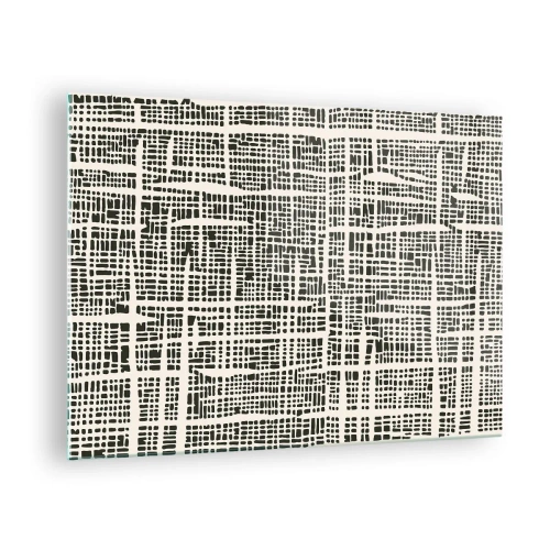 Cuadro sobre vidrio - Impresiones sobre Vidrio - Una abstracción en blanco y negro que se asemeja a una cuadrícula de puntos. - 70x50cm - Composición del tejido - Decoración de pared moderna para salón y dormitorio ARTTOR