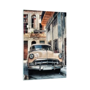Cuadro sobre vidrio - Impresiones sobre Vidrio - Un coche clásico con la arquitectura urbana como telón de fondo - 70x100cm - Siesta en La Habana - Decoración de pared moderna para salón y dormitorio ARTTOR