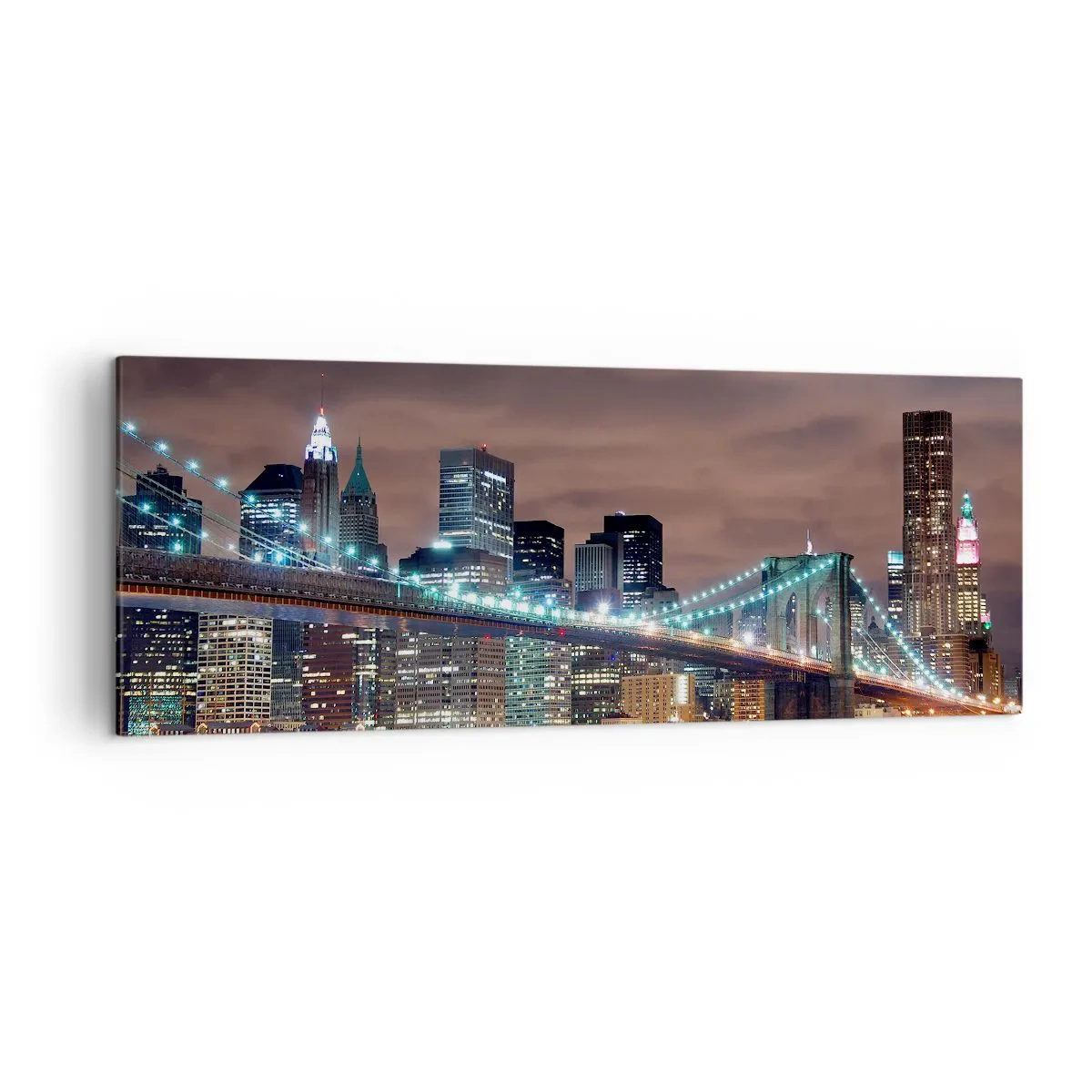 Cuadro sobre lienzo - Impresión de Imagen - El puente iluminado por la noche con el panorama de la ciudad moderna como telón de fondo. - 140x50cm - Las luces de la gran ciudad - Decoración de pared moderna para salón y dormitorio ARTTOR