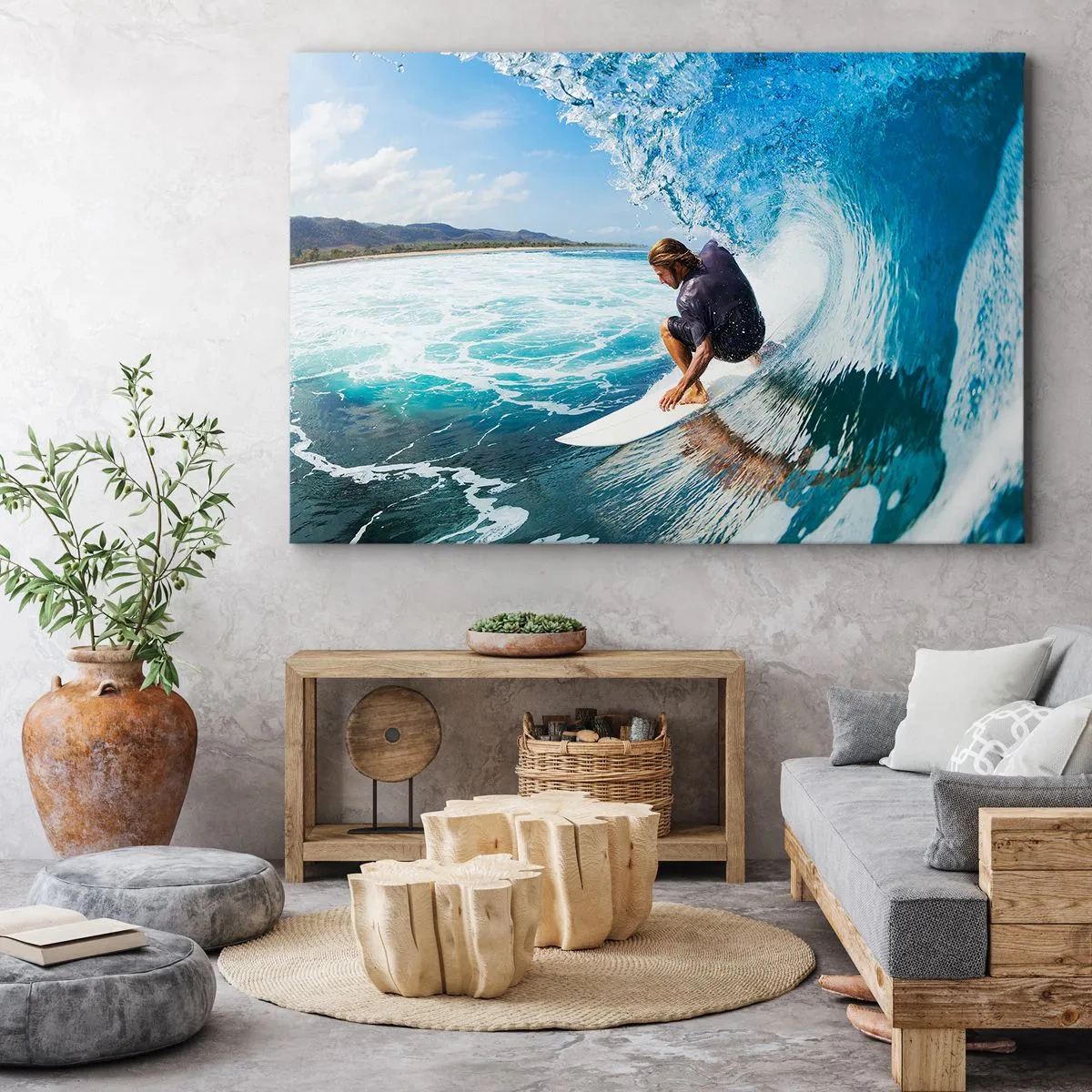 Cuadro sobre lienzo - Impresión de Imagen - Un surfista en una pose dinámica sobre una ola en agua turquesa. - 100x70cm - Bailando con las olas - Decoración de pared moderna para salón y dormitorio ARTTOR