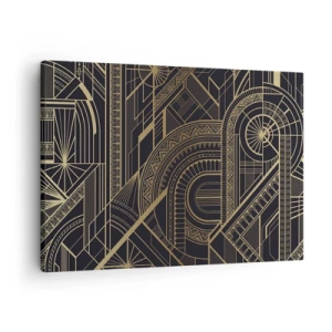 Cuadro sobre lienzo - Impresión de Imagen - Patrones geométricos dorados sobre fondo negro en estilo Art Déco - 70x50cm - Conceptos, ideas, planes - Decoración de pared moderna para salón y dormitorio ARTTOR