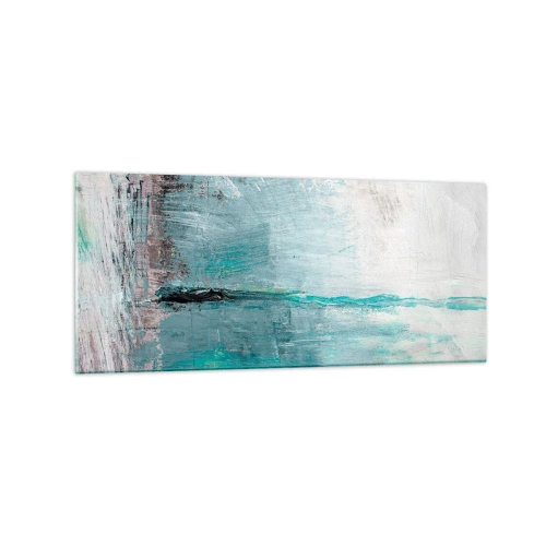 Cuadro sobre vidrio - Impresiones sobre Vidrio - Abstracción en tonos turquesa y gris. - 120x50cm - Horizontalmente sobre el azul - Decoración de pared moderna para salón y dormitorio ARTTOR