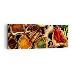 Cuadro sobre lienzo - Impresión de Imagen - Cuencos de especias en diferentes colores. - 140x50cm - Toma lo que quieras - Decoración de pared moderna para salón y dormitorio ARTTOR