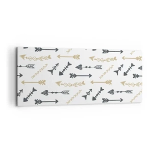 Cuadro sobre lienzo - Impresión de Imagen - Un patrón minimalista con flechas en colores beige y gris. - 120x50cm - El sueño de un arquero - Decoración de pared moderna para salón y dormitorio ARTTOR