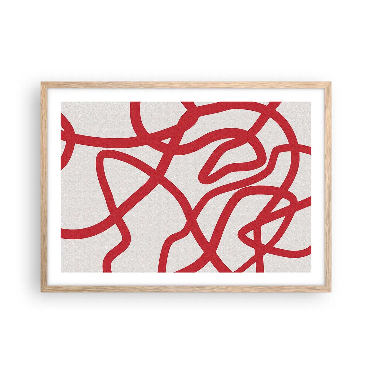 Póster en marco roble claro - Rojo sobre blanco - 70x50 cm
