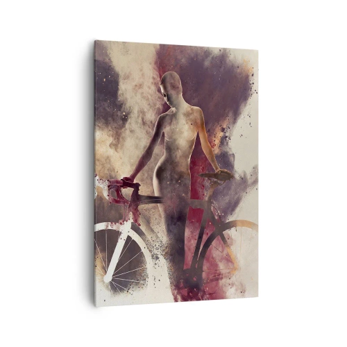 Cuadro sobre lienzo - Impresión de Imagen - Silueta abstracta con una bicicleta en estilo artístico. - 70x100cm - En las formas de mármol un alma ciclista - Decoración de pared moderna para salón y dormitorio ARTTOR