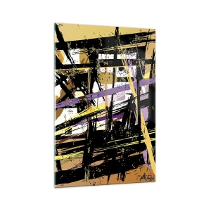 Cuadro sobre vidrio - Impresiones sobre Vidrio - Líneas y formas abstractas sobre un fondo beige - 70x100cm - Corte afilado - Decoración de pared moderna para salón y dormitorio ARTTOR