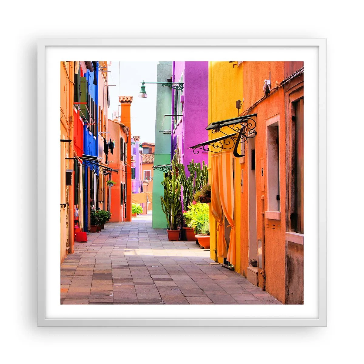 Póster en marco blanco - El callejón arco iris - 60x60 cm