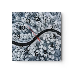 Reloj de pared - Reloj de vidrio - A través de un bosque invernal - 40x40 cm