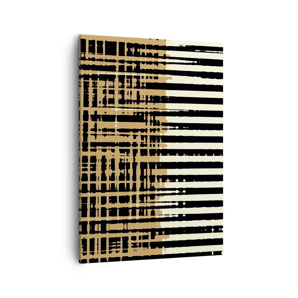 Cuadro sobre lienzo - Impresión de Imagen - Líneas abstractas en negro, beige y blanco. - 50x70cm - Abstracción arquitectónica - Decoración de pared moderna para salón y dormitorio ARTTOR