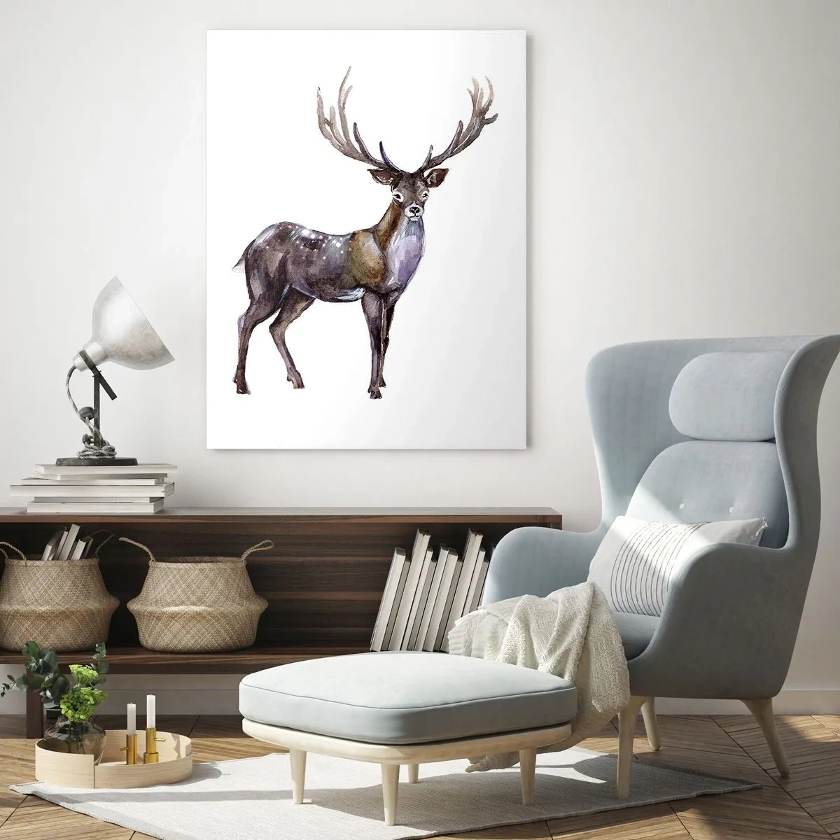 Cuadro sobre vidrio - Impresiones sobre Vidrio - Elegante ciervo de acuarela - 50x70cm - Rey de las Tierras Salvajes del Norte - Decoración de pared moderna para salón y dormitorio ARTTOR