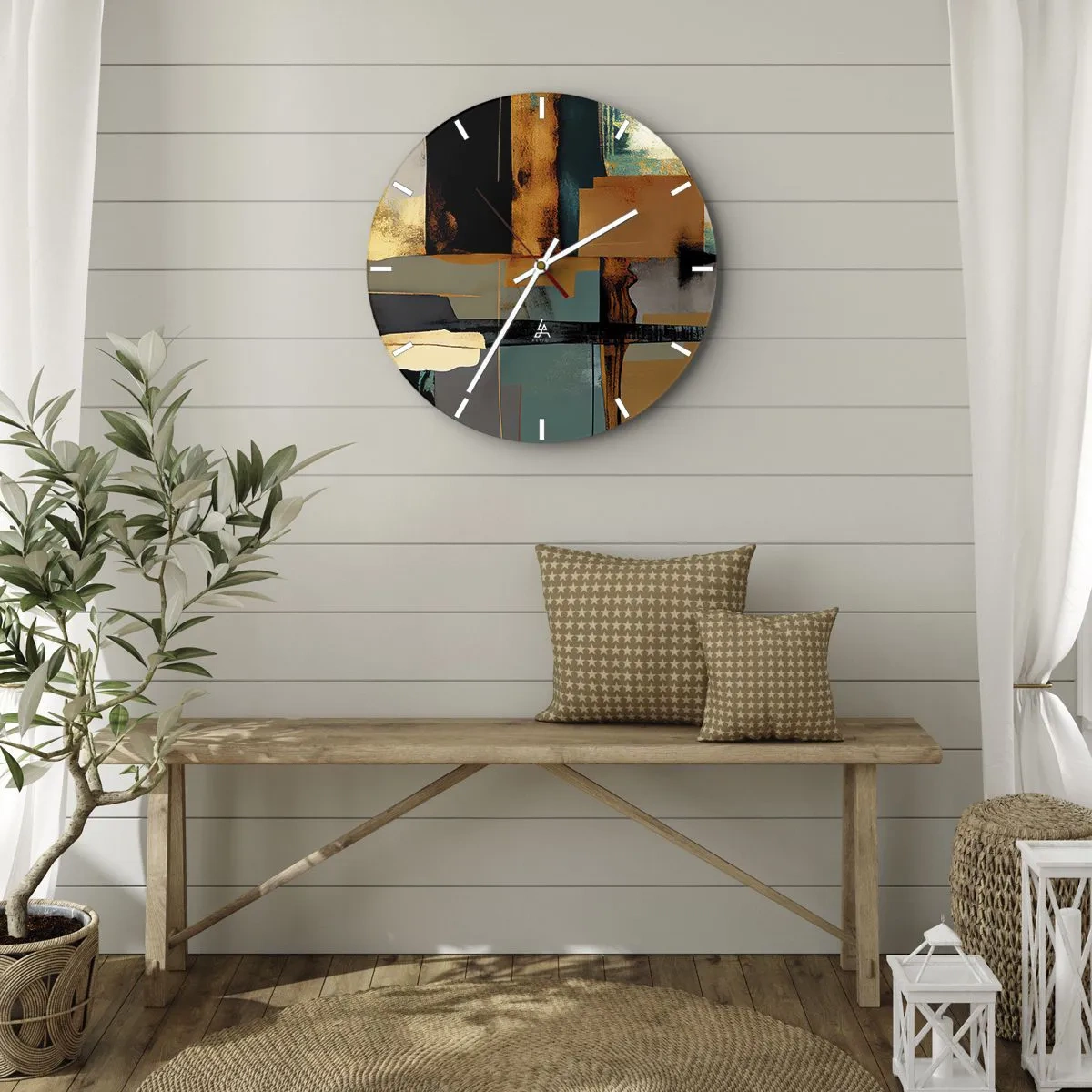 Reloj de pared - Reloj de vidrio - Abstracción: luces y sombras - 40x40 cm
