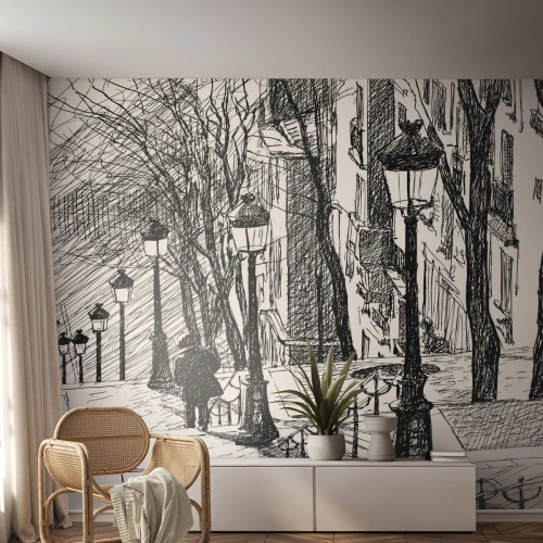 Fotomural Autadhesivo Deluxe Sticker - ¿Una historia de amor o de terror? - Montmartre, Arquitectura, París - 100x70 cm