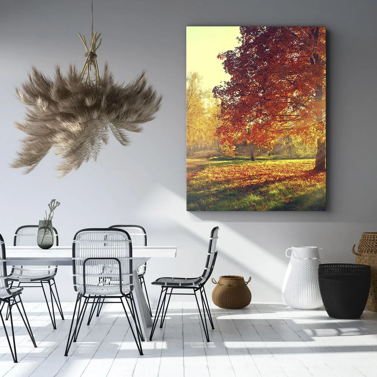 Cuadro sobre lienzo - Impresión de Imagen - Parque otoñal iluminado por la luz del sol - 50x70cm - El rojo es hermoso - Decoración de pared moderna para salón y dormitorio ARTTOR