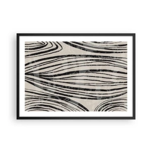 Póster en marco negro - Ondas abstractas en tonos blanco y negro - 70x50cm - Salpicadura de líneas - Decoración de pared moderna para salón y dormitorio ARTTOR