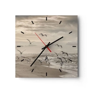 Reloj de pared - Reloj de vidrio - Una gaviota en vuelo sobre un paisaje costero - 30x30cm - El sonido del mar, el canto de los pájaros - Decoración de pared moderna para salón y dormitorio ARTTOR