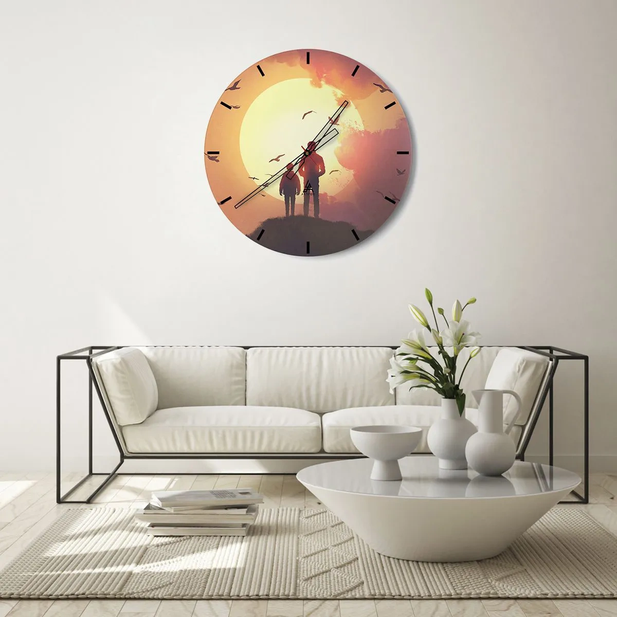 Reloj de pared - Reloj de vidrio - Cara a cara con el sol - 40x40 cm