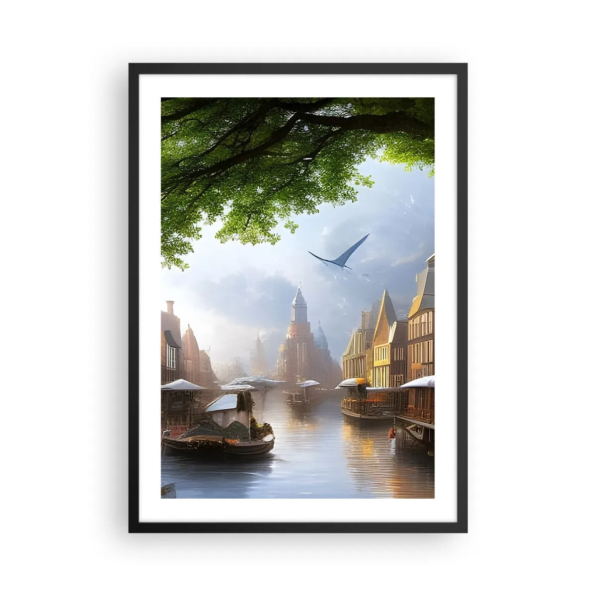 Póster en marco negro - Paisaje urbano holandés - 50x70 cm