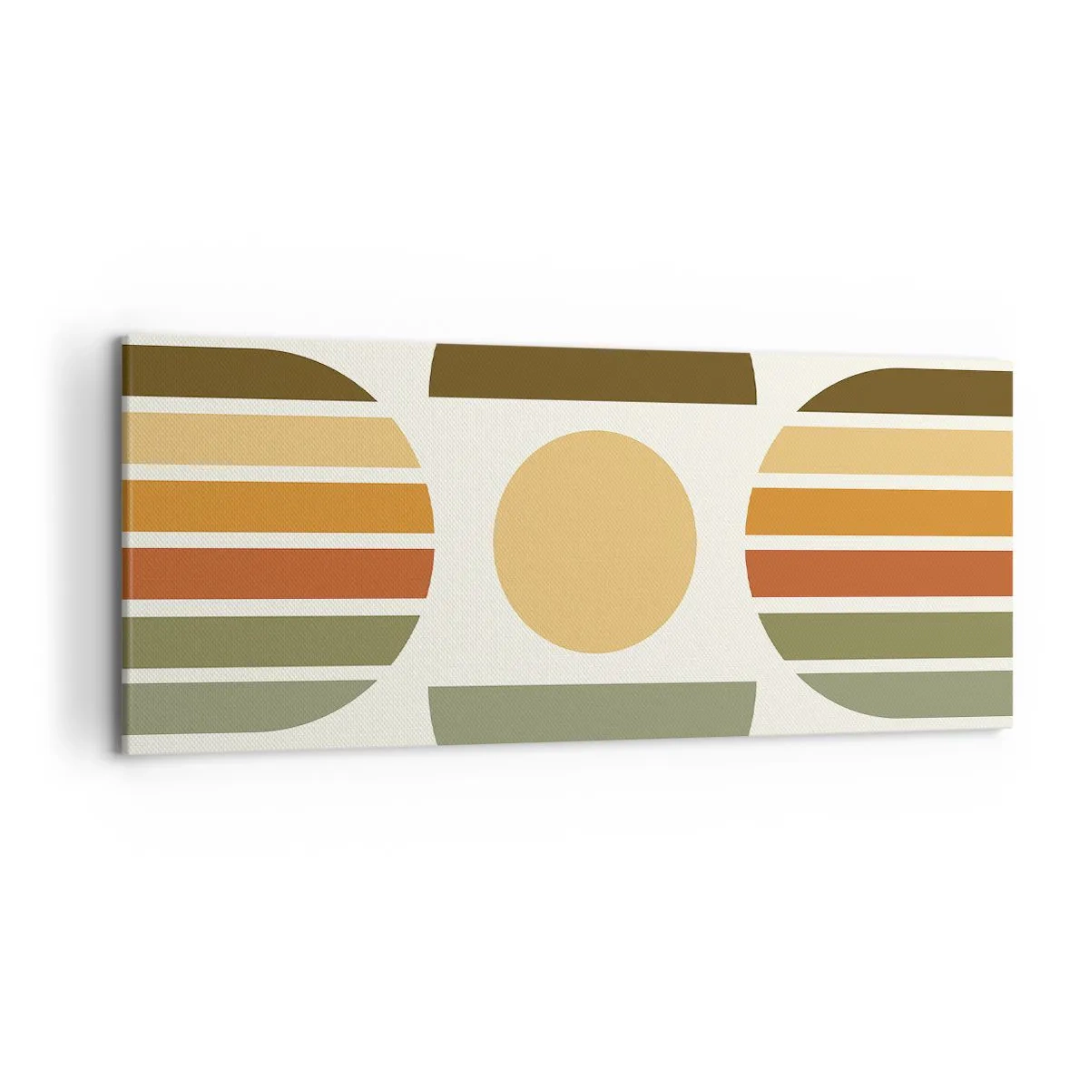 Cuadro sobre lienzo - Impresión de Imagen - Composición geométrica con semicírculos y rayas en tonos tierra. - 120x50cm - Los tonos de la tierra - Decoración de pared moderna para salón y dormitorio ARTTOR