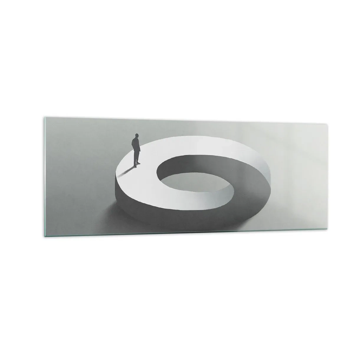 Cuadro sobre vidrio - Impresiones sobre Vidrio - Un hombre sobre una estructura gris y abstracta. - 140x50cm - Ser sabio no es una labor sencilla - Decoración de pared moderna para salón y dormitorio ARTTOR