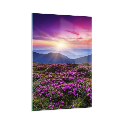 Cuadro sobre vidrio - Impresiones sobre Vidrio - Prado de montaña con flores al atardecer - 80x120cm - Dulce aroma a frescura - Decoración de pared moderna para salón y dormitorio ARTTOR