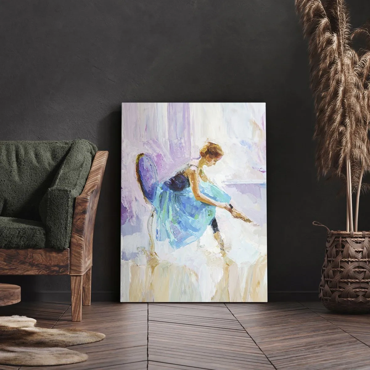 Cuadro sobre lienzo - Impresión de Imagen - Una bailarina preparándose para bailar en tonos pastel. - 50x70cm - Gracia indescriptible, encanto sutil - Decoración de pared moderna para salón y dormitorio ARTTOR