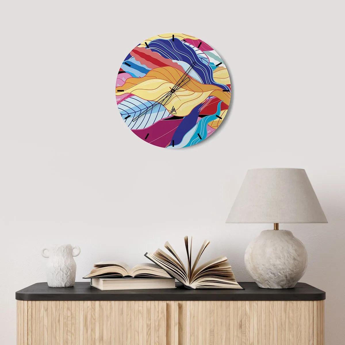 Reloj de pared - Reloj de vidrio - Desorden colorido - 30x30 cm