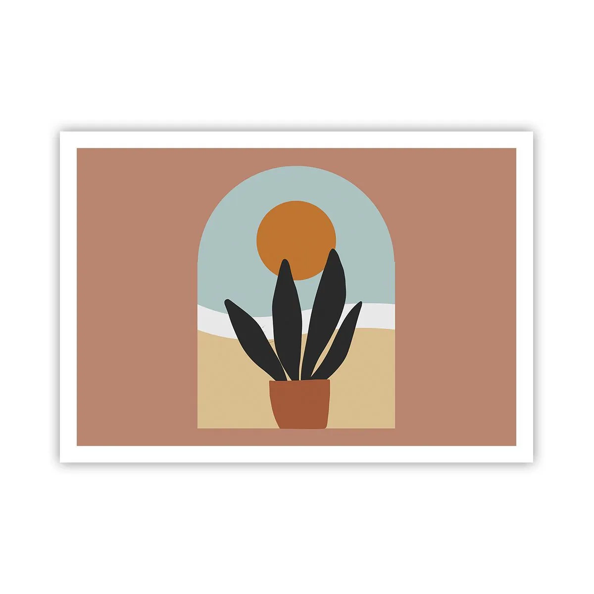 Póster - Una planta negra en una maceta contra el sol. - 100x70cm - Pequeñas alegrías - Decoración de pared moderna para salón y dormitorio ARTTOR