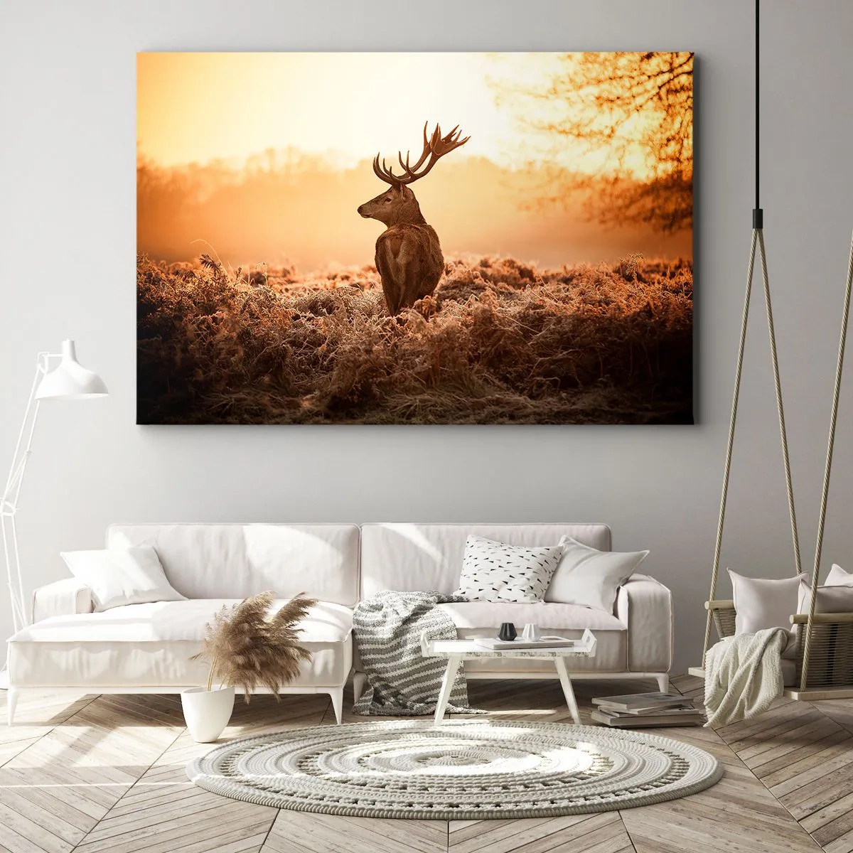 Cuadro sobre lienzo - Impresión de Imagen - Ciervos bajo los rayos del sol naciente - 70x50cm - Un líder por derecho - Decoración de pared moderna para salón y dormitorio ARTTOR