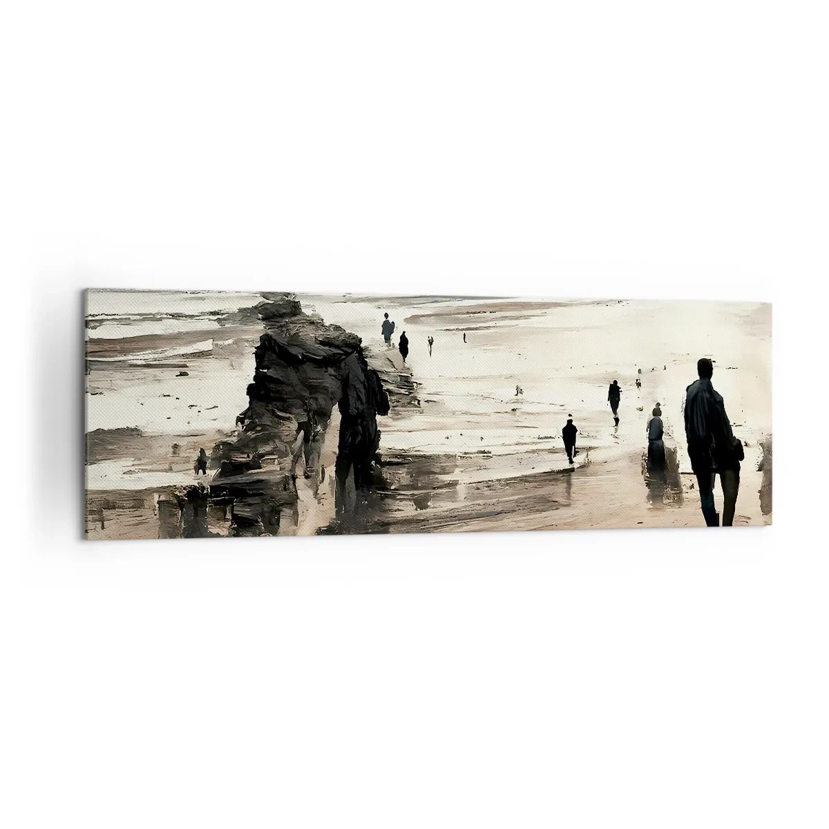 Cuadro sobre lienzo - Impresión de Imagen - Caminantes de playa en un paisaje tranquilo - 160x50cm - Un sueño evocado - Decoración de pared moderna para salón y dormitorio ARTTOR